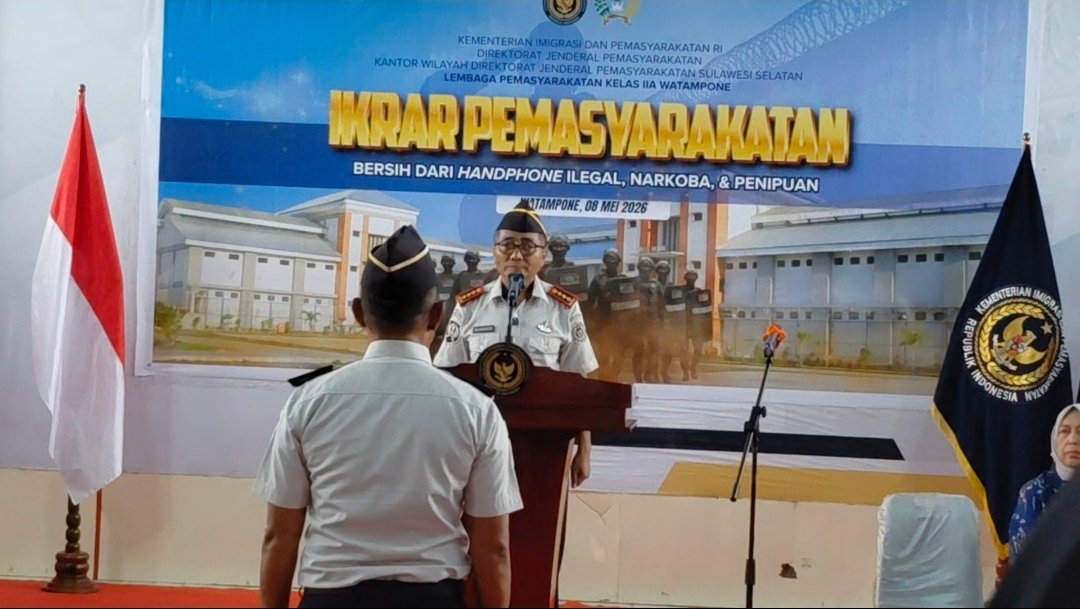 Lapas Watampone, Ikrar Pemasyarakatan, Bersih dari Handphone Ilegal,  Narkoba dan Penipuan diucapkan serentak jajaran Kementerian Imipas se Indonesia