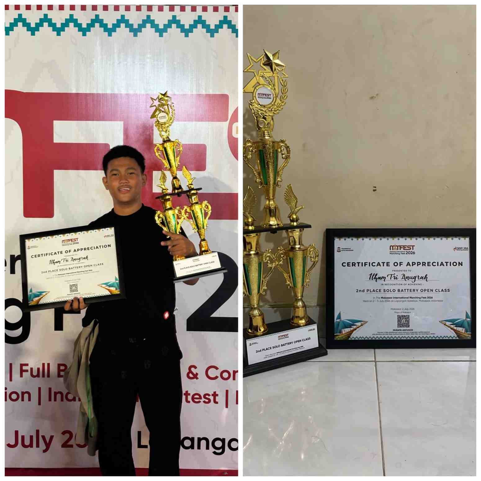 Tampil Perdana di Ajang MIM FEST 2026, Siswa SMA 3 Bone Raih Juara 2nd Place Solo Battery Open Class