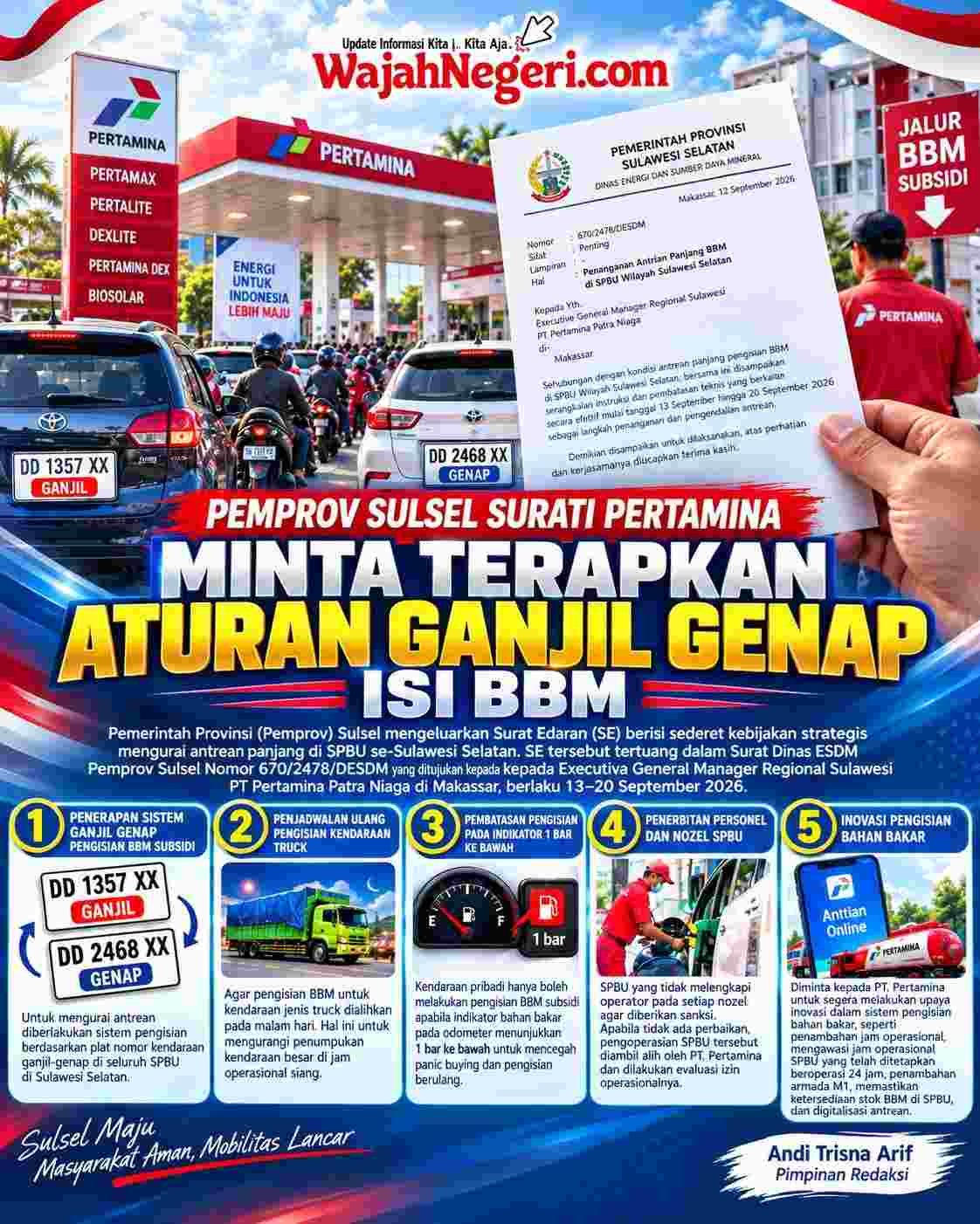 Pemprov Sulsel Surati Pertamina, Terapkan Sistem Ganjil Genap Pengisian BBM di SPBU