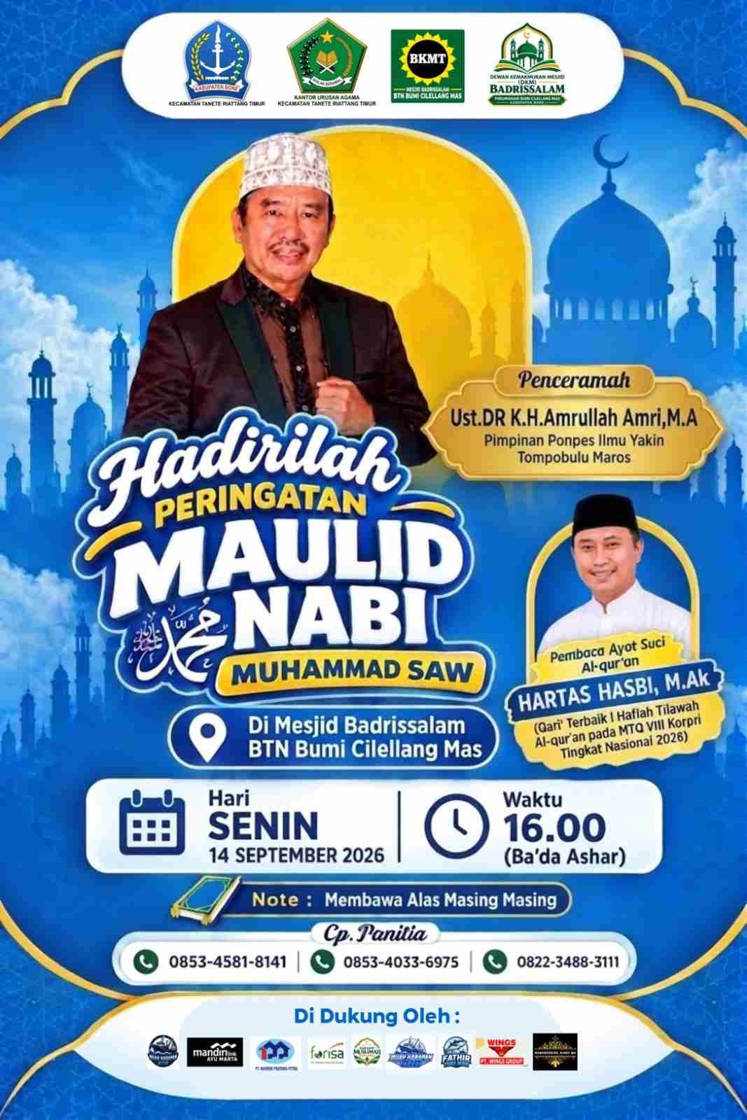 Peringatan Maulid Nabi Muhammad SAW Digelar di Masjid Badrissalam BTN Bumi Cilellang Mas, Hadirkan Qari Terbaik Nasional