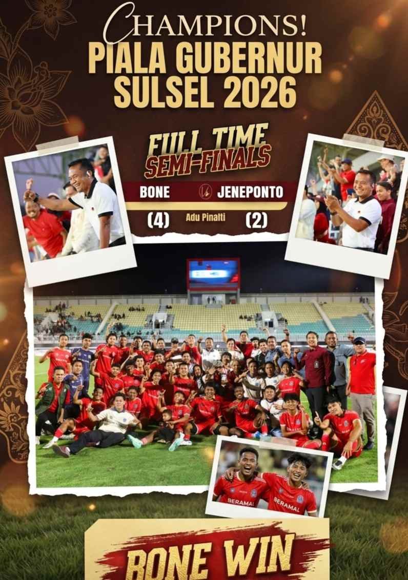 Menang Drama Adu Penalti 4-2 atas Jeneponto, Bone Beramal FC Melaju ke Final Piala Gubernur Sulsel