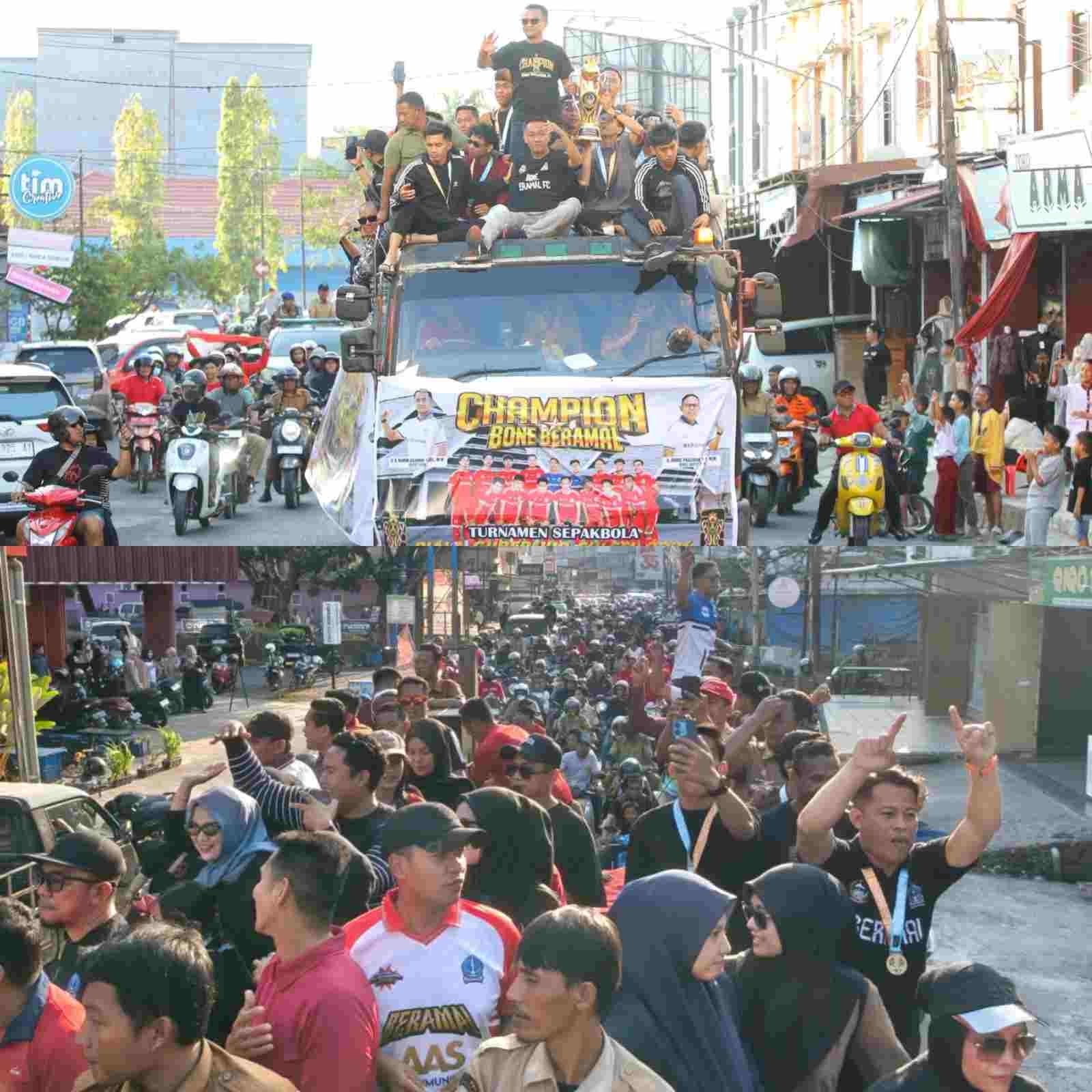 Konvoi Juara! Ribuan Warga Iringi Bone Beramal FC Arak Trofi Keliling Watampone